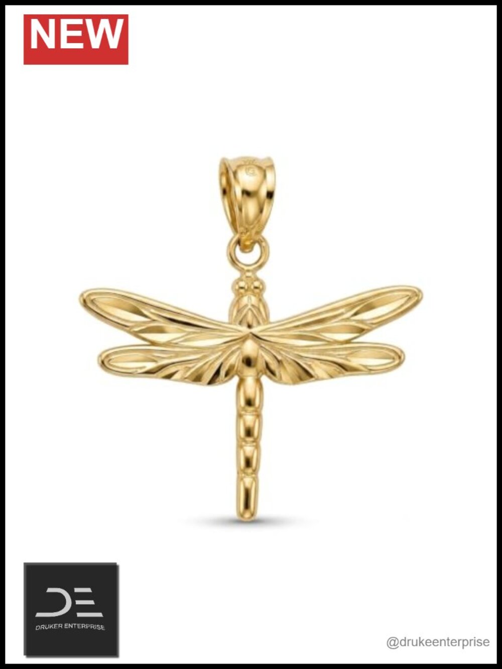 10K Gold Dragonfly Charm Pendant Necklace Charm Handcrafted